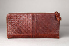 Vintage Bifold Coffee genuine Leather Long wallet clutch bag For Men Zipper holder