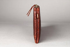 Vintage Bifold Coffee genuine Leather Long wallet clutch bag For Men Zipper holder - EverHandmade