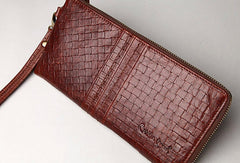 Vintage Bifold Coffee genuine Leather Long wallet clutch bag For Men Zipper holder