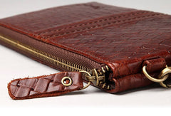 Vintage Bifold Coffee genuine Leather Long wallet clutch bag For Men Zipper holder - EverHandmade