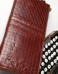 Vintage Bifold Coffee genuine Leather Long wallet clutch bag For Men Zipper holder - EverHandmade