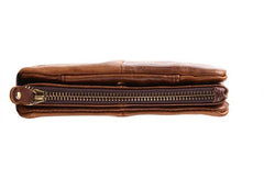 Handmade vintage rustic bifold leather men long wallet purse clutch bag For men