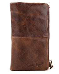 Handmade vintage rustic bifold leather men long wallet purse clutch bag For men