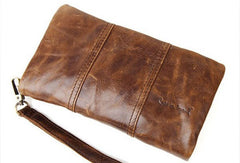 Handmade Vintage Bifold Coffee Leather Long wallet clutch bag For Men Zipper holder - EverHandmade