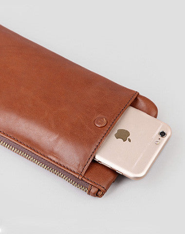 Genuine Leather long wallet leather men phone zip clutch vintage wallet for men - EverHandmade