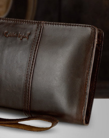 Leather large clutch leather men Wristlet Wallet zipper clutch wallets for men - EverHandmade