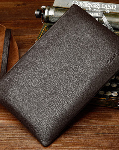 Coffee Leather large wristlet wallet leather men zipper clutch wallet for men - EverHandmade