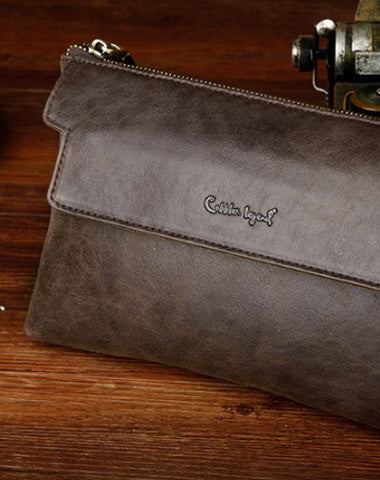 Leather large clutch leather men Wristlet Wallets zipper clutch wallet for men - EverHandmade