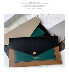 CONTRAST COLOR Khaki Envelope Leather Womens Slim Clutch Purse Checkbook Long Wallet for Women