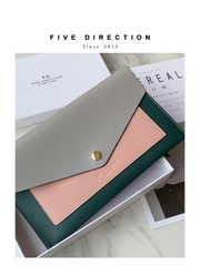 CONTRAST COLOR Khaki Envelope Leather Womens Slim Clutch Purse Checkbook Long Wallet for Women