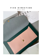 CONTRAST COLOR Khaki Envelope Leather Womens Slim Clutch Purse Checkbook Long Wallet for Women