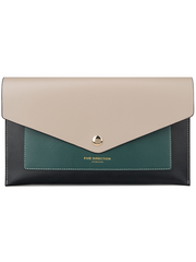 CONTRAST COLOR Khaki Envelope Leather Womens Slim Clutch Purse Checkbook Long Wallet for Women