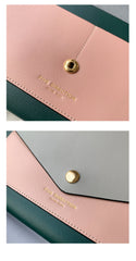 CONTRAST COLOR Black Envelope Leather Womens Slim Clutch Purse Long Checkbook Wallet for Women