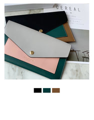 CONTRAST COLOR Black Envelope Leather Womens Slim Clutch Purse Long Checkbook Wallet for Women