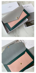 CONTRAST COLOR Black Envelope Leather Womens Slim Clutch Purse Long Checkbook Wallet for Women