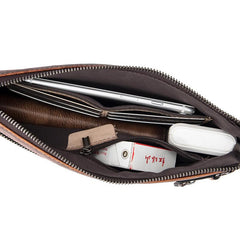 COOL MEN LEATHER Brown Wristlet Bag LONG CLUTCH WALLETS ZIPPER VINTAGE Tan Envelope Bag FOR MEN