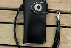 Handmade black men leather biker wallet with chain Long wallet clutch for men