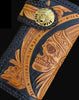 Handmade black yellow leather indian skull carved biker wallet Long wallet clutch for men - EverHandmade