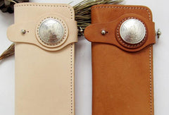 Handmade beige tan men leather biker wallet with chain Long wallet clutch for men