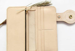 Handmade beige tan men leather biker wallet with chain Long wallet clutch for men