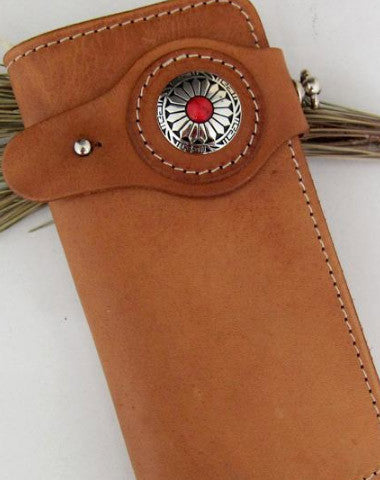 Handmade beige tan men leather biker wallet with chain Long wallet clutch for men - EverHandmade