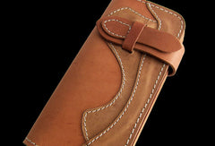 Handmade beige men leather biker wallet multi cards Long wallet clutch for men