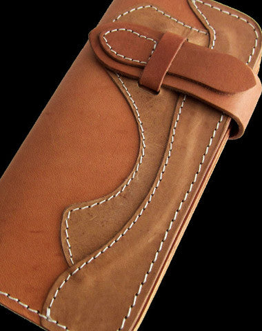 Handmade beige men leather biker wallet multi cards Long wallet clutch for men - EverHandmade