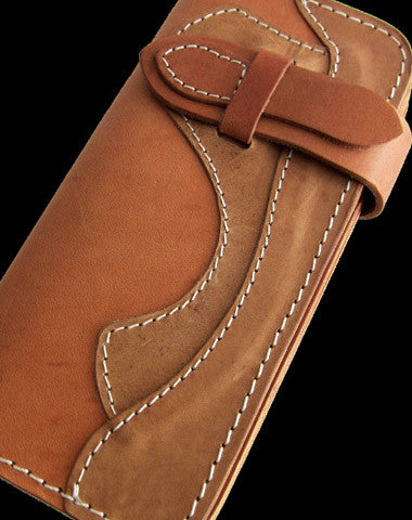 Handmade beige men leather biker wallet multi cards Long wallet clutch for men