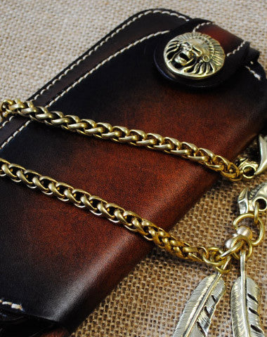 Handmade leather biker trucker wallet leather chain men Long wallet