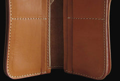 Handmade brown coffee leather prajna carved biker wallet Long wallet clutch for men