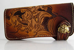 Handmade brown coffee leather prajna carved biker wallet Long wallet clutch for men