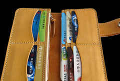 Handmade brown beige leather floral carved biker wallet Long wallet clutch for men - EverHandmade