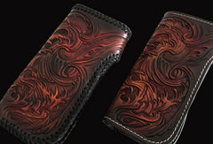 Handmade black color leather prajna carved biker wallet Long wallet clutch for men