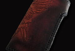 Handmade biker wallet Black Skull leather floral carved biker chain wallet truck wallet - EverHandmade