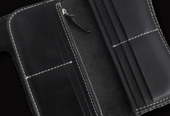 Handmade biker wallet Black Skull leather floral carved biker chain wallet truck wallet - EverHandmade