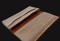 Handmade beige leather floral carved biker wallet Long wallet clutch for men - EverHandmade