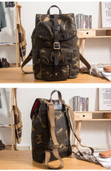Camouflage Canvas Leather Mens Large 14'' Laptop Backpack College Backpack Hiking Backpack for Men