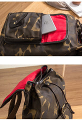 Camouflage Canvas Leather Mens Large 14'' Laptop Backpack College Backpack Hiking Backpack for Men