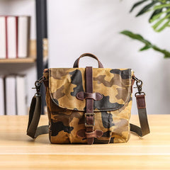 Camouflage Waxed Canvas Leather Mens Waterproof Side Bag Postman Bag Messenger Bag for Men