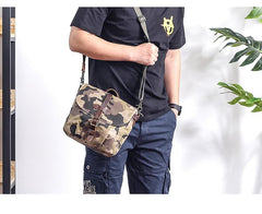 Camouflage Waxed Canvas Leather Mens Waterproof Side Bag Postman Bag Messenger Bag for Men