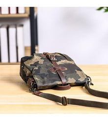 Camouflage Waxed Canvas Leather Mens Waterproof Side Bag Postman Bag Messenger Bag for Men