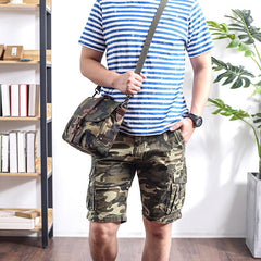 Camouflage Waxed Canvas Leather Mens Waterproof Side Bag Postman Bag Messenger Bag for Men