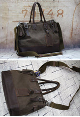 Vintage Leather Canvas Mens Handbag Briefcase Waxed Canvas Briefcase For Men