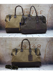 Vintage Leather Canvas Mens Handbag Briefcase Waxed Canvas Briefcase For Men