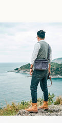 Canvas Cool Mens Small Square Side Bag Canvas Messenger Bags Canvas Travel Courier Bags for Men