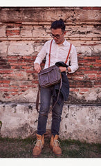 Canvas Cool Mens Small Square Side Bag Canvas Messenger Bags Canvas Travel Courier Bags for Men