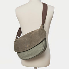 Canvas Mens Small Side Bags Green Canvas Saddle Messenger Bags Canvas Courier Bag for Men