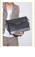 Cool Mens Black Leather Courier Bags Side Bags Leather Messenger Bags Postman Bag for Men