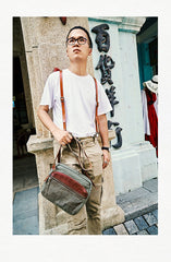 Canvas Mens Small Green Side Bag Canvas Messenger Bags Canvas Travel Courier Bag for Men