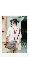 Canvas Mens Small Green Side Bag Canvas Messenger Bags Canvas Travel Courier Bag for Men
